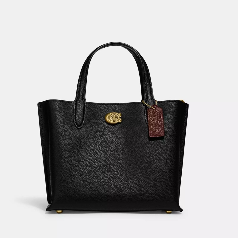 NWOT Coach Willow Tote Bag 24 In Black With Brass Hardware (Real Leather)